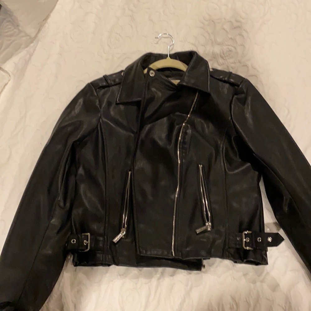 Size L Faux Leather Jacket with zippers. Michael Kors